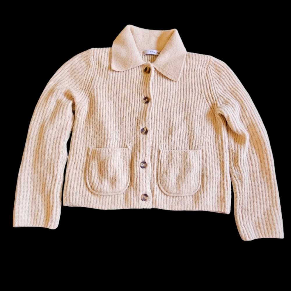 Mango Knitted Front Pockets Collar Button Down Be… - image 2